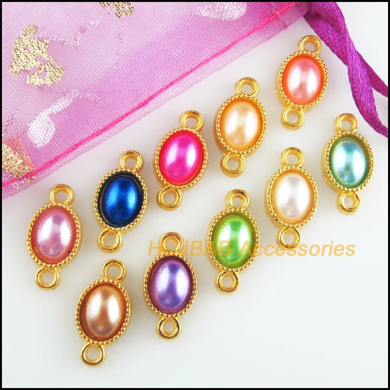 

30Pcs Gold Color Retro Oval Flower Mixed Acrylic Charms Connectors 8.5x16.5mm