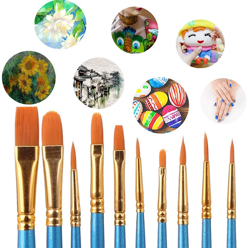 10 Pcs Paint Brushes Set with 6 Palettes Trays Plastic for Kids DIY Craft Art Painting Round Pallets | Канцтовары для офиса и