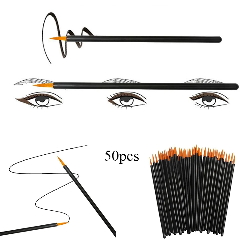 

50Pcs/lot Eyeliner Brushes Liner Liquid Wand Disposable Superfine Nylon Gel Liner Nail Art Brushes Painting Pen Makeup Tools