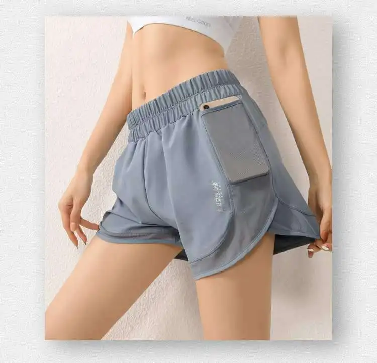 Women's High Waist Stretch Athletic Workout Active Fitness Volleyball Shorts 2 In 1 Running Double Layer Sports Shorts