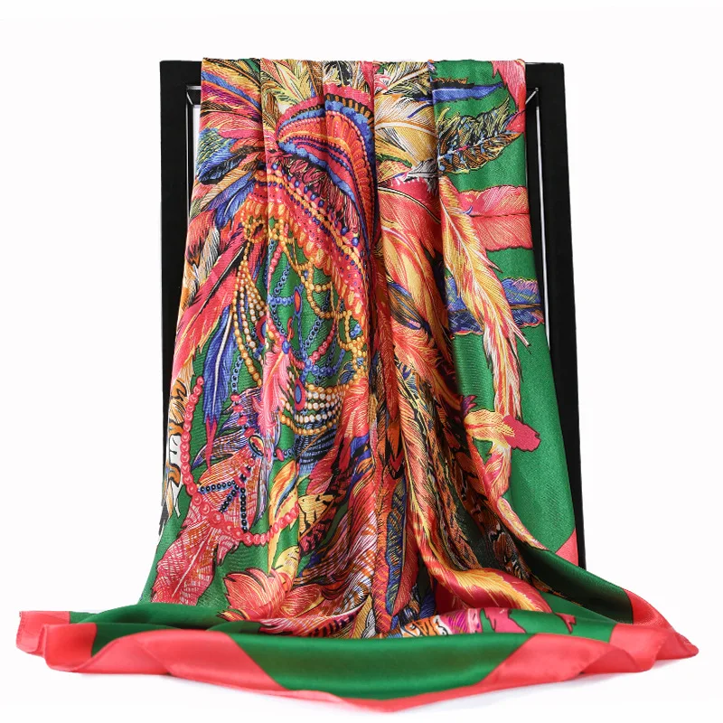 

2021 модные шали для масляной живописи шарф для волос женский Шелковый сатиновый хиджаб шарфы Роскошные 90*90 см квадратный шейный платок шарфы...