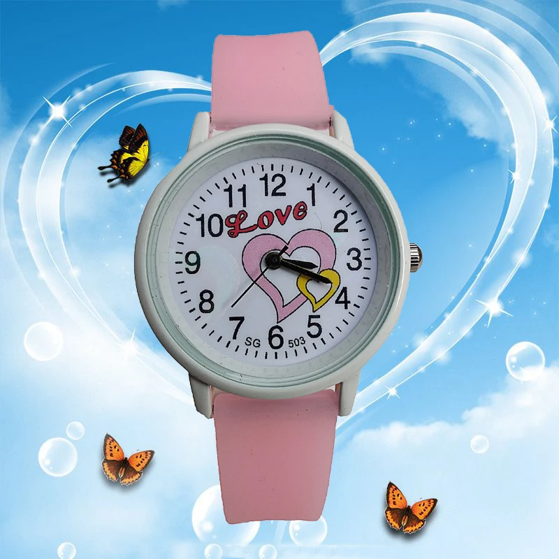 Часы Детские кварцевые с сердечками романтичные водонепроницаемые спортивные