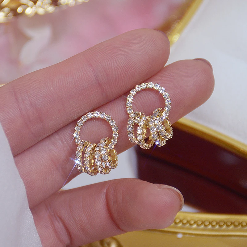 

Korean Super Shining Buckle Circle Earrings for Women . Elegant AAA Zirconia Stud Earring Birthday Gift Brincos