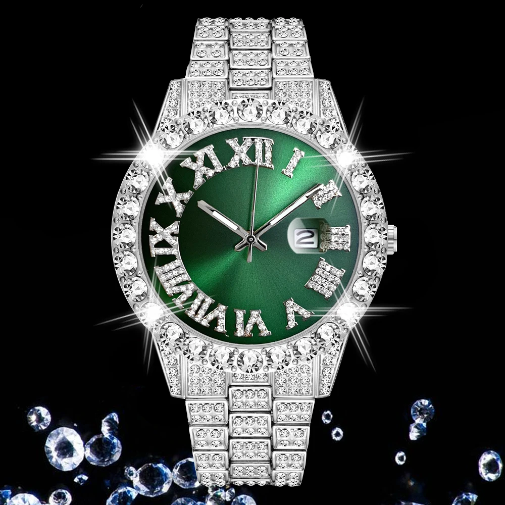

Часы наручные мужские кварцевые, роскошные брендовые полностью со стразами, с фианитом AAA, водонепроницаемые в стиле хип-хоп, подарок для му...