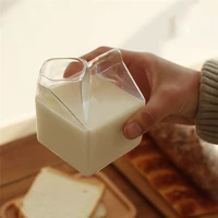 1 pcs 300ml glass cup half pint milk carton style creative transparent juice milk box model mini creamer jug glass milk mug