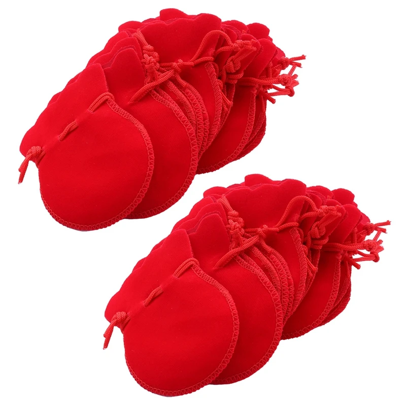 

40 Red Velvet Oval Ring Earrings Wedding Present Gift Favor Bag Pouch