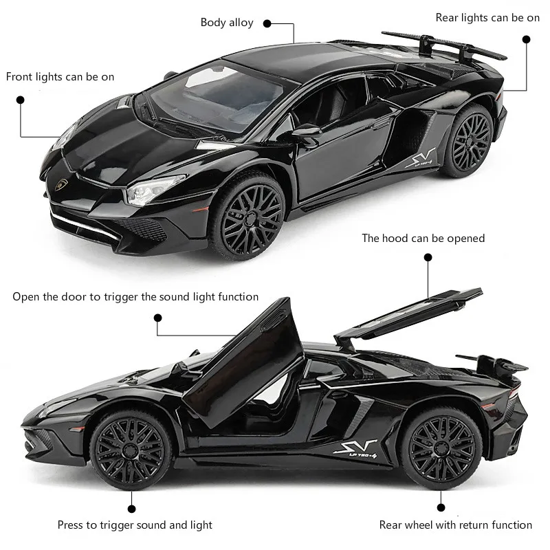 LP770 1:32 модель спортивного автомобиля из сплава светильник звука литья под