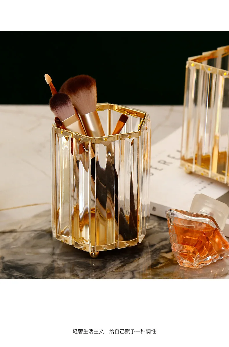 

Glass Makeup Brush Storage Box Entry lux Crystal Tissue Box Pen Holder Hexagon Circle Round Square