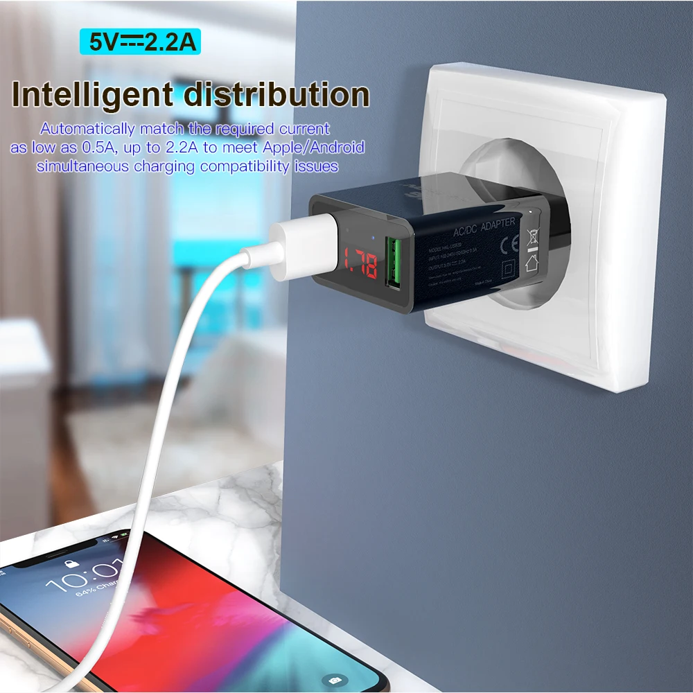 KEYSION LED Display USB Charger for iPhone 11 iPad Plug Fast Wall Samsung Xiaomi Huawei Mobile Phone adapter | Мобильные телефоны и