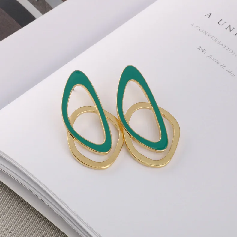 Корейские зеленые масляные серьги-капли геометрические простые красивые серьги
