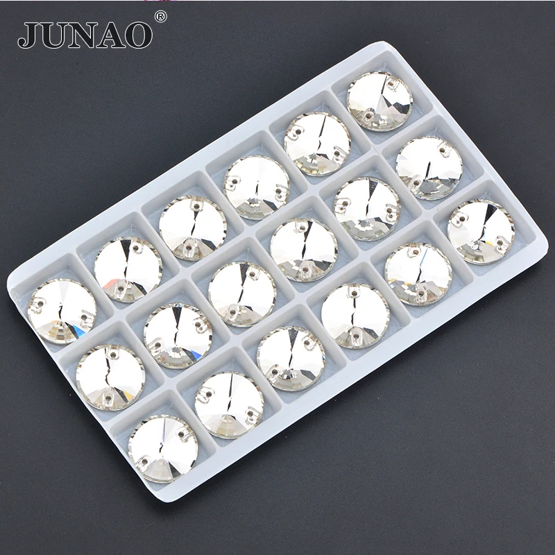 

JUNAO 8 10 12 14 16 18mm Sewing Clear Glass Crystals K9 Rhinestone Applique Flat Back Crystal Strass Sew On Stones for Clothes