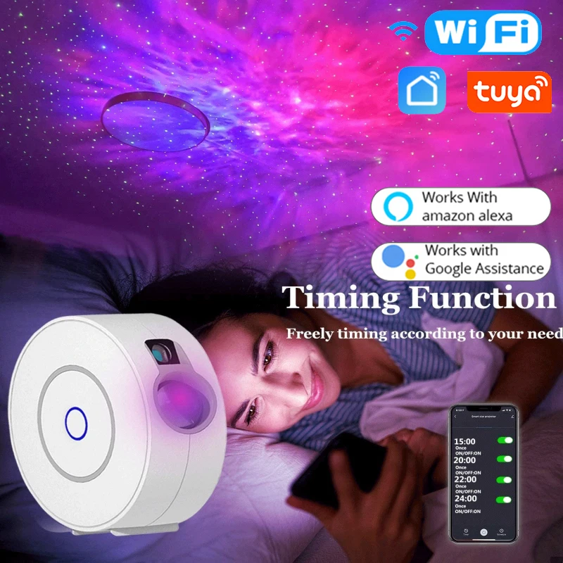 

Tuya Wifi Smart Star Projector Laser Starry Sky Projector Waving Night Light LED Colorful Light Alexa Google Home Voice Control