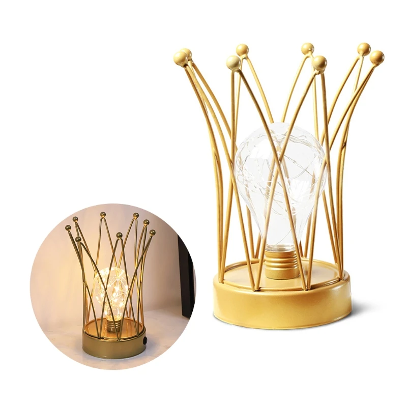 

2021 New Lovely Lights Wrought Iron Crown LED Table Lamp Living Room Decor