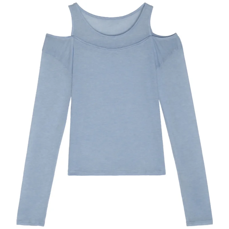 Черный ленивый 3-цветный Топ с длинным рукавом и открытыми плечами женская летняя