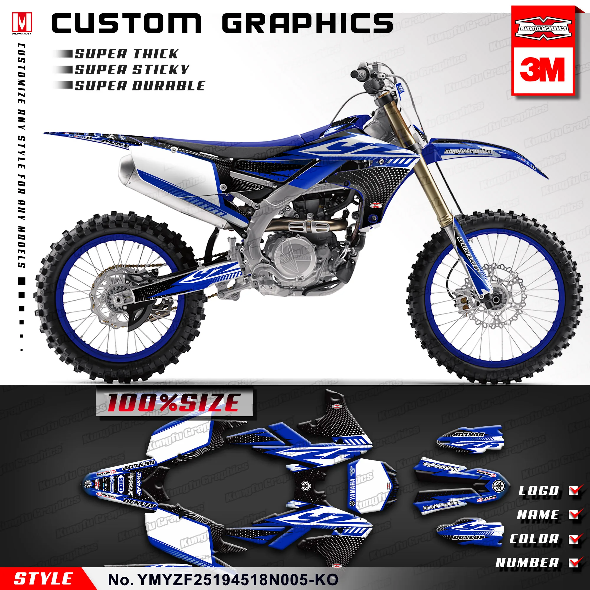 KUNGFU графика мотокросса наклейка набор графических наклеек для Yamaha YZ450F YZ250F YZ 450F 250F(Стиль № YMYZF25194518N005-KO