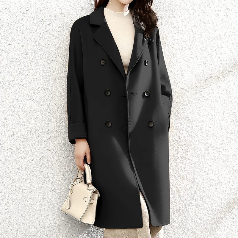 

Double-sided cashmere coat female 2020 spring new han edition suit brought the double-breasted wide cloth coat season