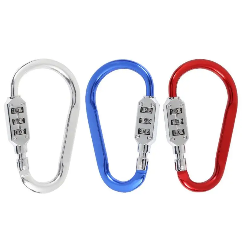 Anti-theft Carabiner Padlock 3 Dial Digit Password Lock Combination Locks