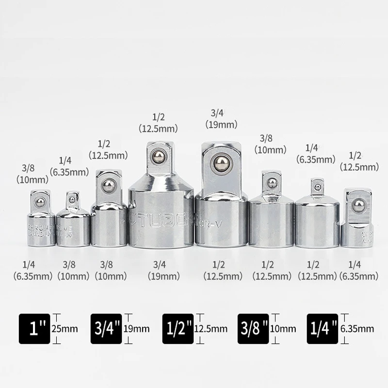 

1/4" 3/8" 1/2" Drive Socket Ratchet Converter Adapter Reducer CR-V Steel Small Socket Tools for Car Bicycle Garage Repair Tools