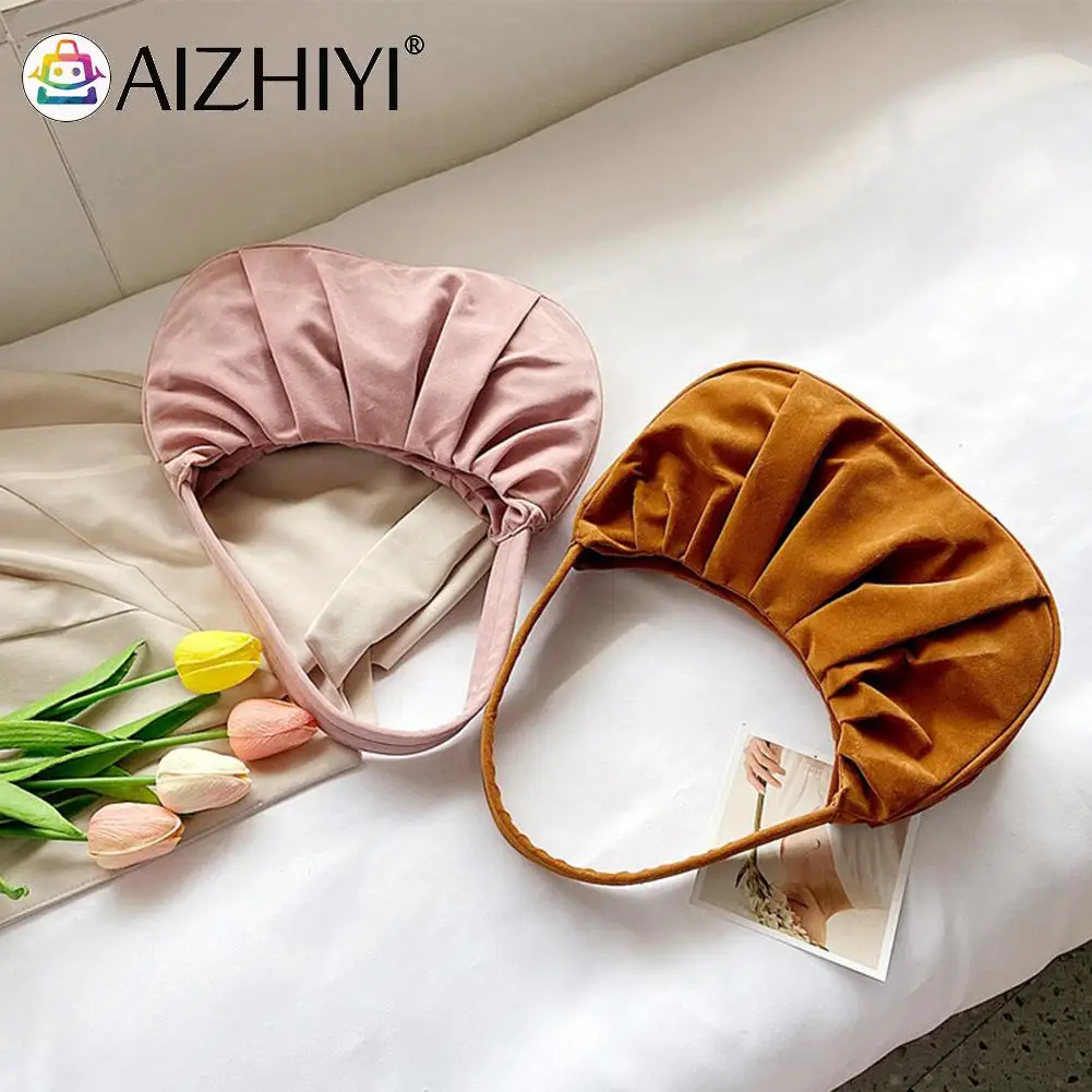 

Винтажная Женская плиссированная сумка через плечо, однотонный Повседневный Кошелек с потертостями и полумесяцем, сумка на плечо для подмы...