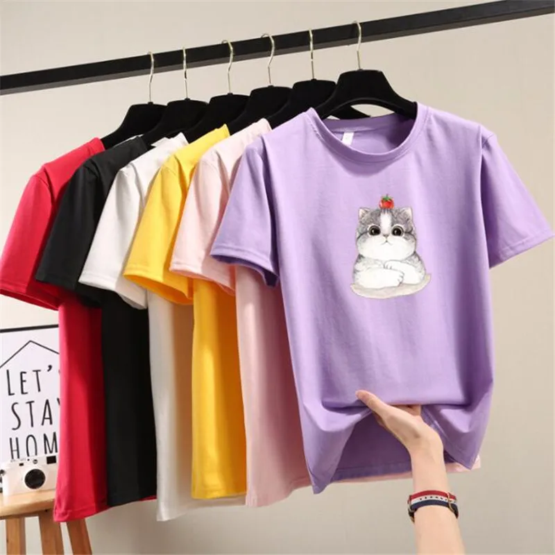 Высококачественная хлопковая модная новинка 2020 Милая футболка с котом женская 3d