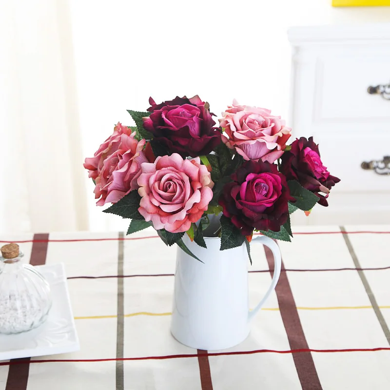 9 см шелковые Чайные розы букет невесты на Рождество свадьбу Новогоднее