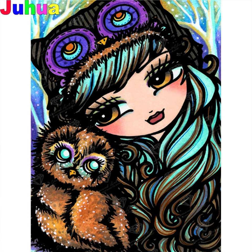 

Картина из страз для творчества с мультяшной девушкой, полная, квадратная, круглая, Сказочная Бриллиантовая мозаика 5d, украшение для детско...