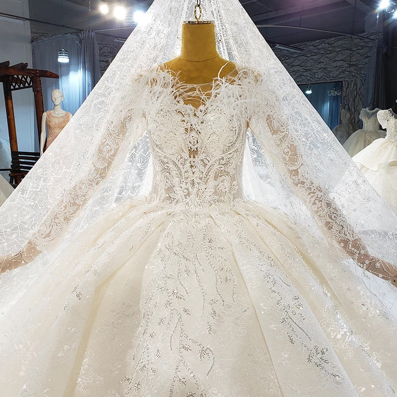 HTL2104 Long Sleeve Luxurious Sweetheart Crystal Beading Sequined Wedding Dress 2021 For Woman Ball Gowns