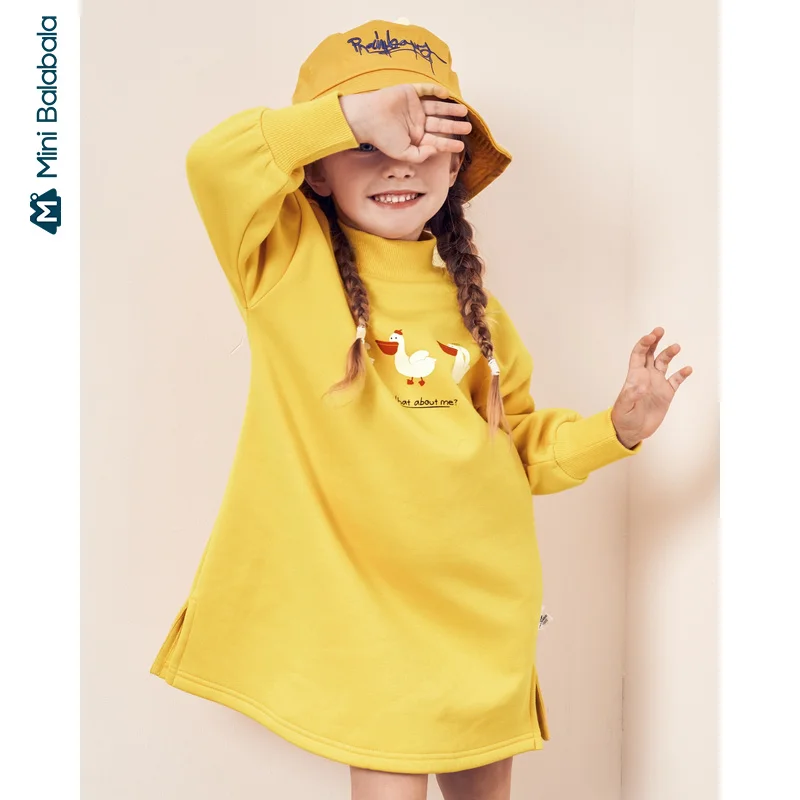 Детское длинное платье Minibalabala зимнее теплое хлопковое с длинным рукавом и