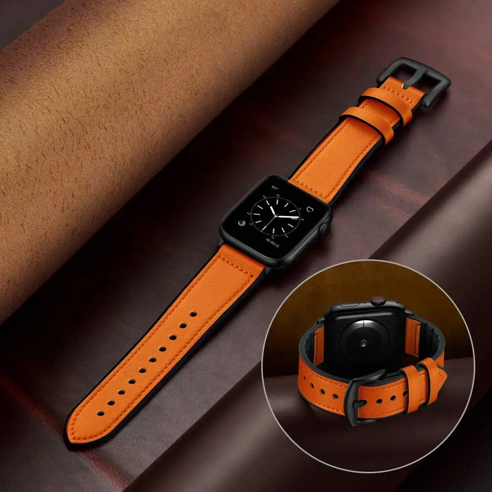 

Strap for Apple watch band 44mm 42mm Luxury Silicone+Leather watchband Bracelet correa iWatch series 3 4 5 se 6 band 38mm 40mm