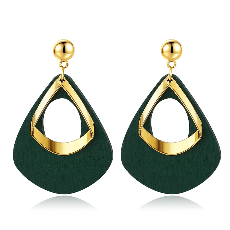 Green 2 BICUX, новинка, модные деревянные висячие корейские серьги для женщин, геометрические синие акриловые серьги, богемные свадебные серьги, ювелирные изделия - Окраска металла: Green 2