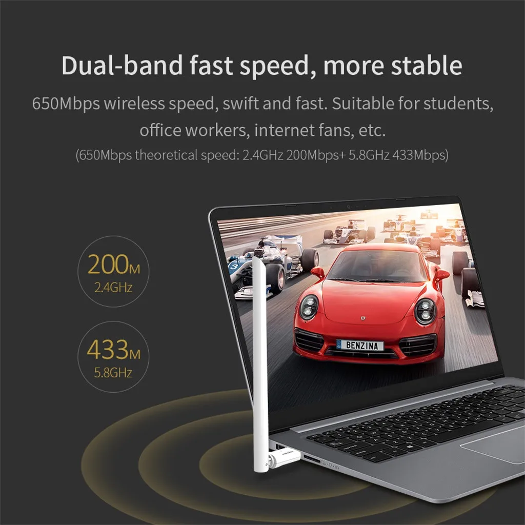 Router Wireless USBComfast WU758F 650Mbps 2.4G/5G USB WiFi Adapter Network Dongle Free Home Home-L1216 | Компьютеры и офис