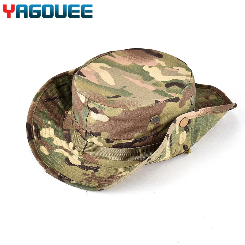 

Camouflage Tactical Cap Military Boonie Hat US Army Caps Camo Men Outdoor Sports Sun Bucket Cap Fishing Hiking Hunting Hats 60CM