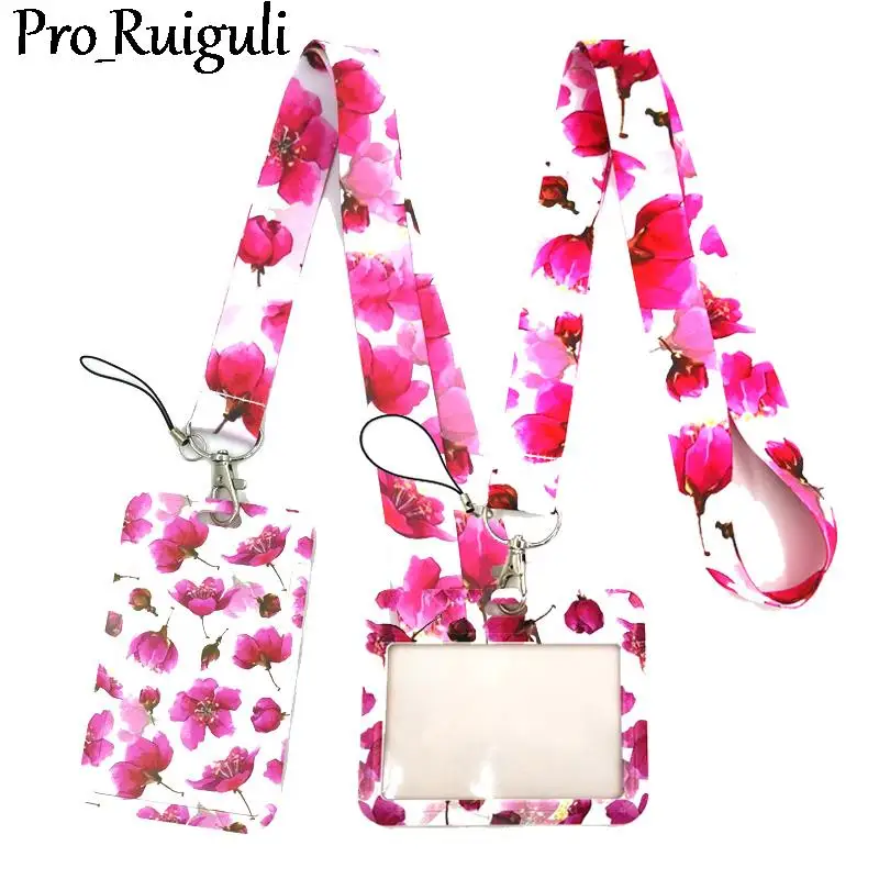 Красный шнурок с цветами для аниме держатель бейджа шнурки идентификационных