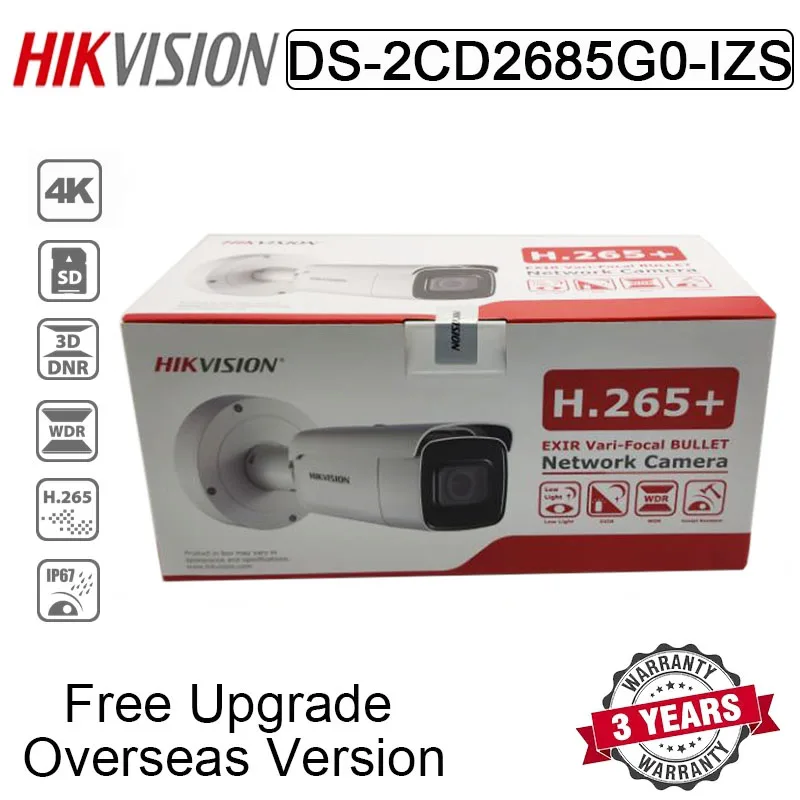 Hikvision 8MP 4K DS 2CD2685G0 IZS варифокальная цилиндрическая сети Камера ИК 50 м POE H.265 2 8 12 мм