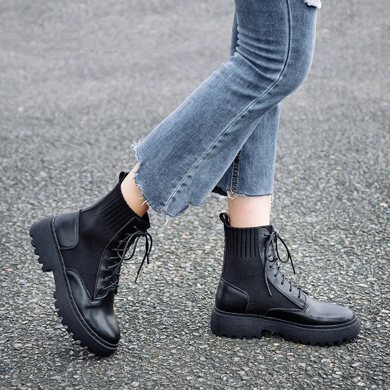 

Socks Boots Autumn and Winter Martin Boots Women Boots Women British Style Thin Boots Thick Bottom Ankle Boots Large Size 41-43