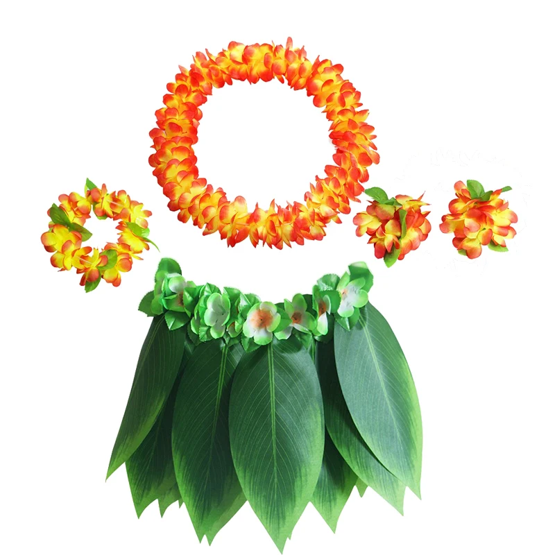 Carnival Party Leaf Hula Skirt Tropical Hawaii Grass With Flower Leis Garland | Тематическая одежда и униформа