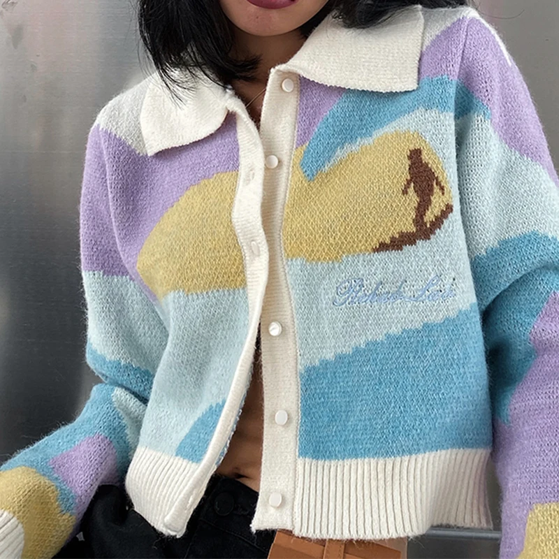 Кардиган женский вязаный с отложным воротником и длинным рукавом - купить по