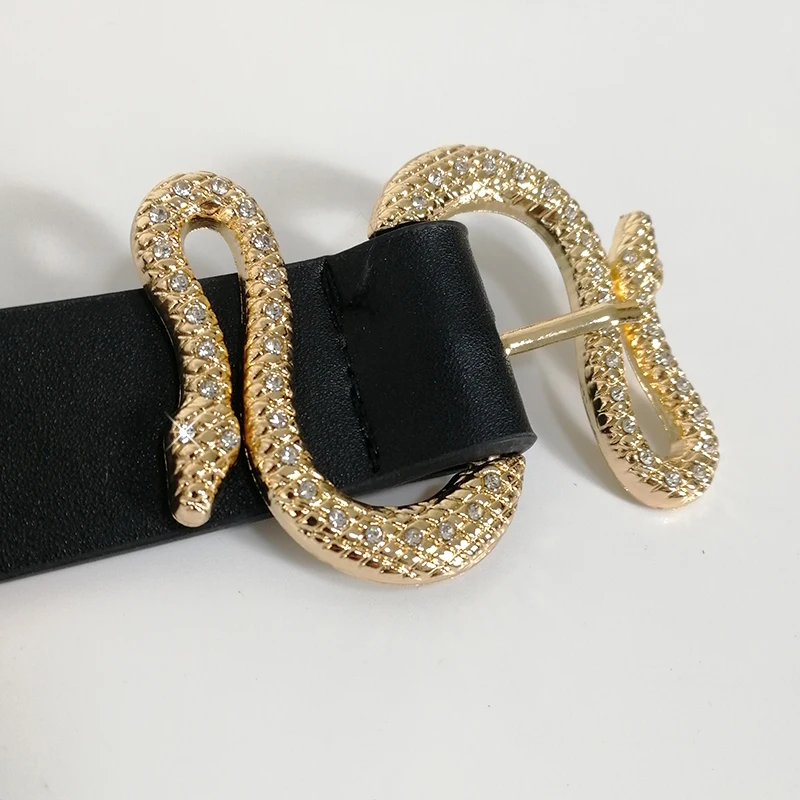 

Designer belts for women high quality luxury brand shinny rhinestone snake buckle pu leather belt ladies jeans cinturon mujer