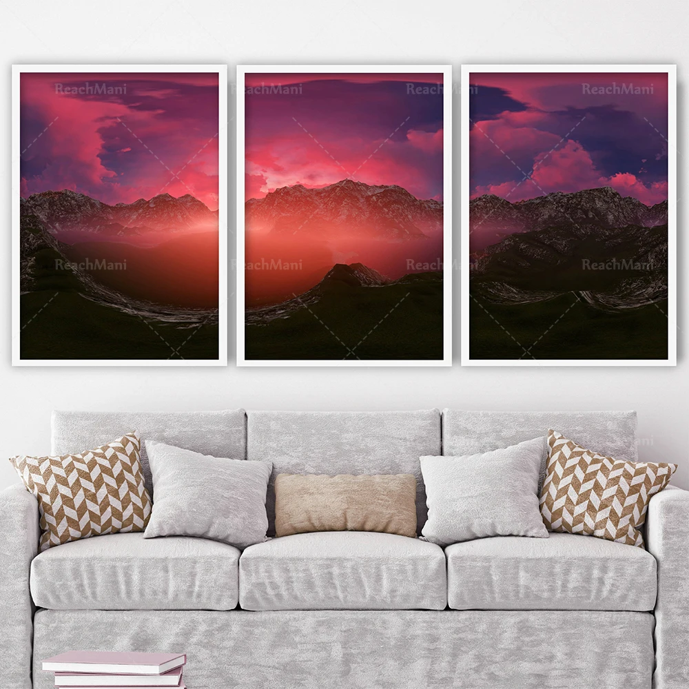 Abstract Prints Purple Pink Mountains Sunset Wall Art Print Picture Wall Poster Decor Gift