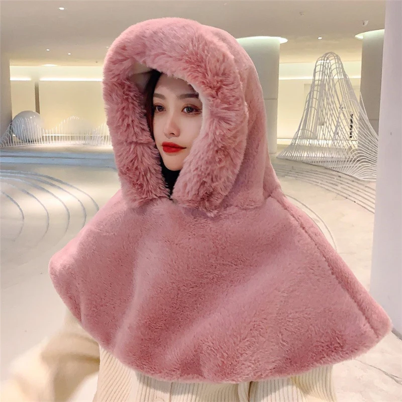 

Women Pure Color Plush Bib Hat One Autumn And Winter Thickened Cold Protection Ear Protection Warm Lei Feng Hat