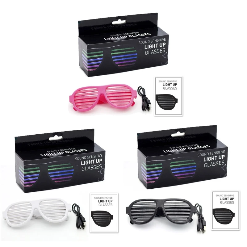 

Light Up Disco Glasses React to Sound Music Rechargeable Shutter Shades Rave Glasses LED Party Glow In the Dark Glasses