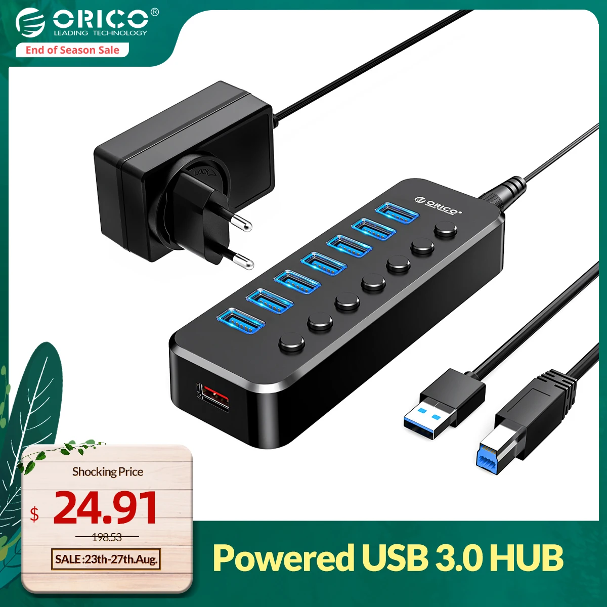 Концентратор ORICO Power ed USB 3 0 удлинитель для передачи данных с 4 портами s 1 зарядным