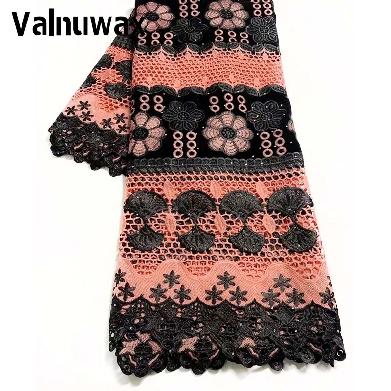 

Luxury African Lace Fabric 5 yards Mix Color Embroidered Mesh Lace withe Rhinestone Sewing Women Dress Wedding Party Lace Fabric
