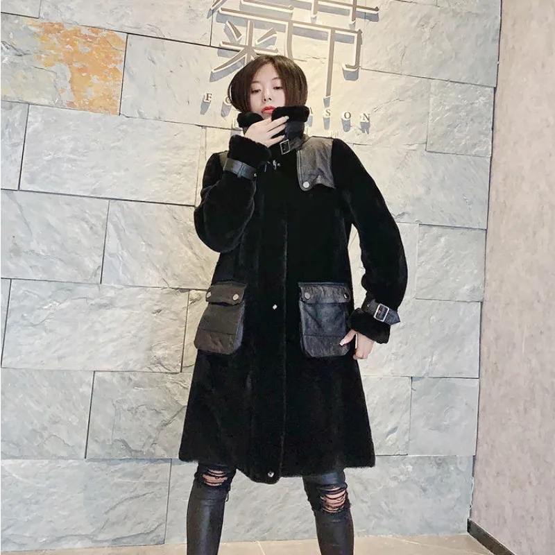 Женская куртка с подкладкой из натуральной кожи длинная теплая двухсторонняя