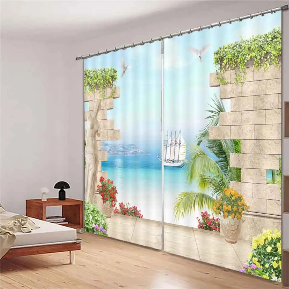 

Custom Photo Curtains sailboat Landscape Curtains For Kitchen Living Room Bedroom Blackout Beautiful Fashion 3D Curtains