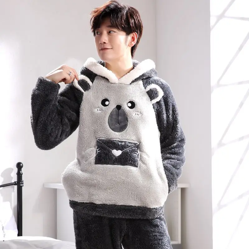 man pajamas7 Зимняя мужская Милая мультяшная Пижама для костюмированной вечеринки, парные плотные теплые фланелевые пижамные комплекты с капюшоном для женщин, бархатные пижамы с длинным рукавом kiguru - Цвет: man pajamas7