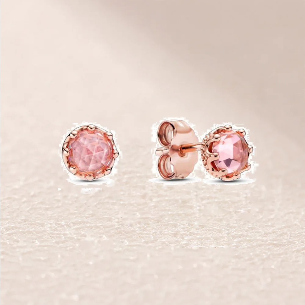 

288311C01 Rose Pink Sparkling Crown Stud Earrings