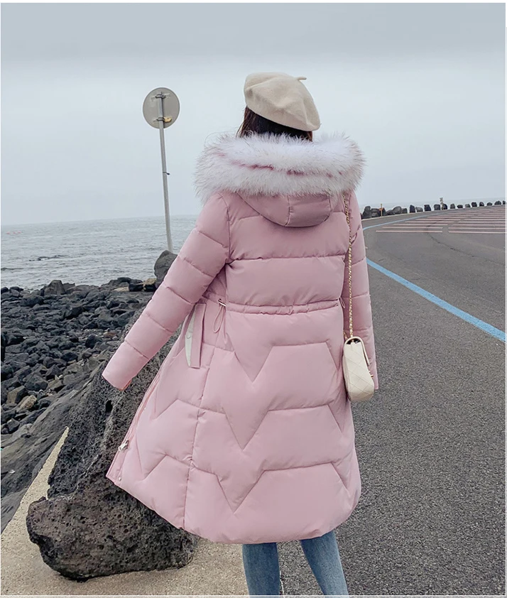 Ins Winter New Women's Hooded Down Parka Long Jacket Casual Big Fur Zipper Full Sleeve Korean Style Thick Coat C90802K