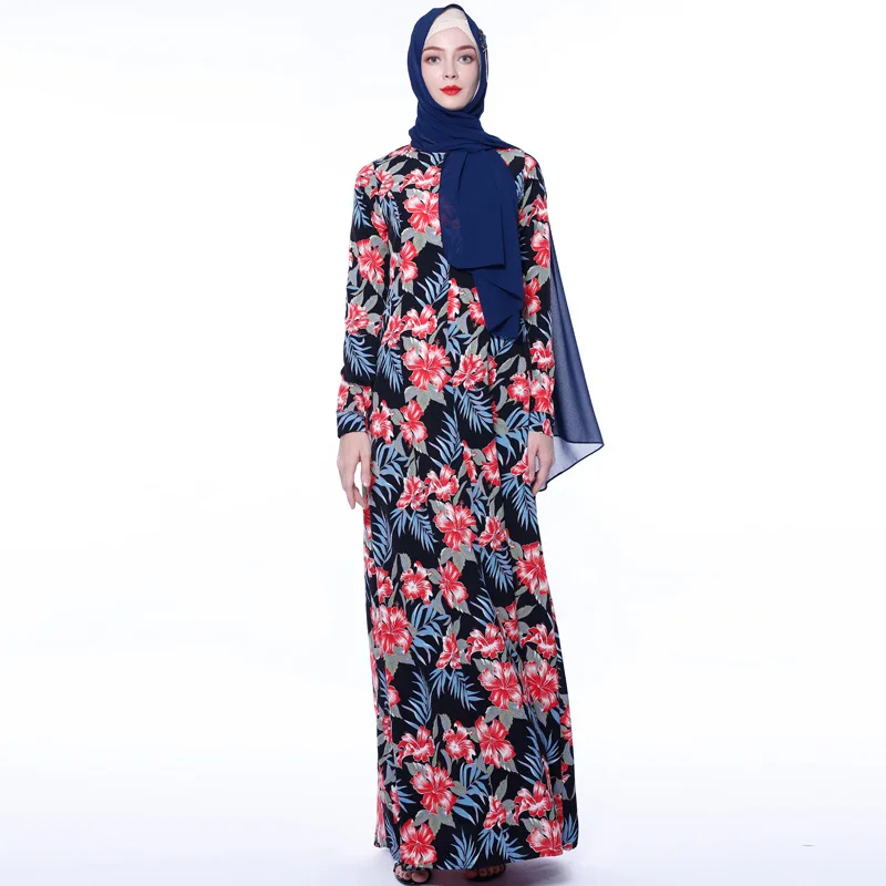 Abayas женская мусульманская одежда с цветочным принтом модные бандажные платья Хиджаб Макси мусульманское платье Бангладеш Кафтан Дубай, Турция Халат