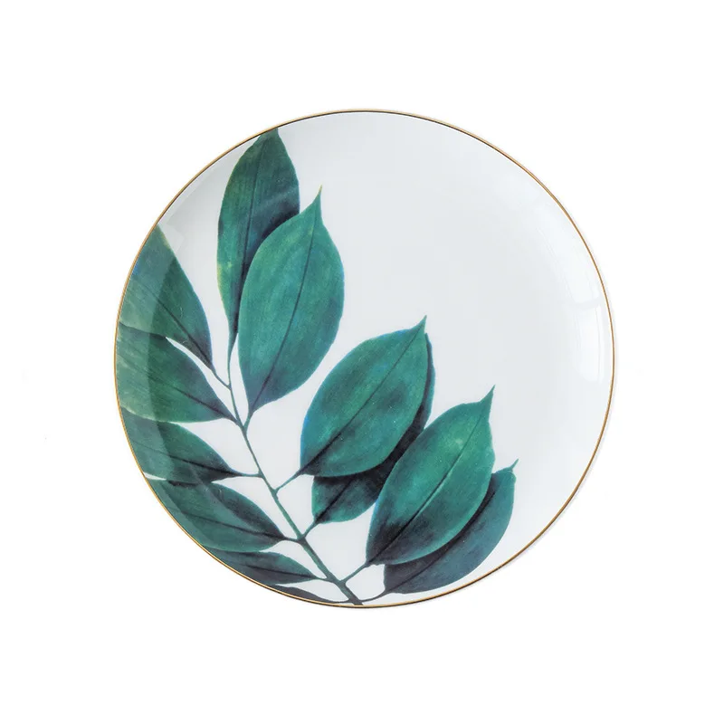 LEKOCH Gratitude and feedback creative green plant ceramic plate northern Europe bone china disk dessert breakfast | Дом и сад